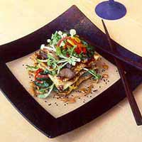 Crispy Duck Pancake with Tatsoi and Mustard Vinaigrette